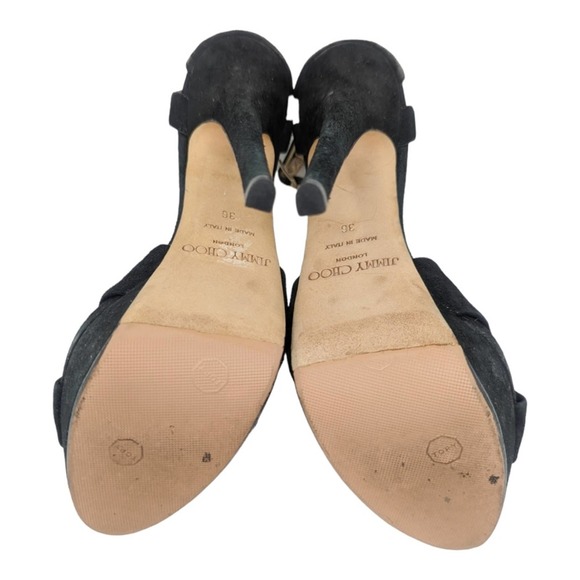 Jimmy Choo Icon Greta Shimmer Black Suede Platform Sandal Stiletto Heel Size 36 - Picture 7 of 16